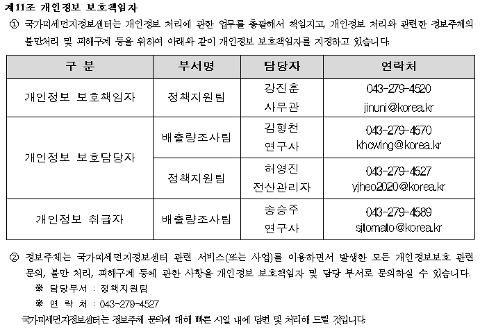 제11조 개인정보 보호책임자