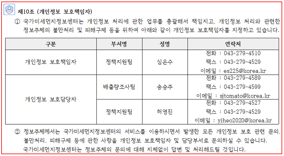 제10조(개인정보 보호책임자)